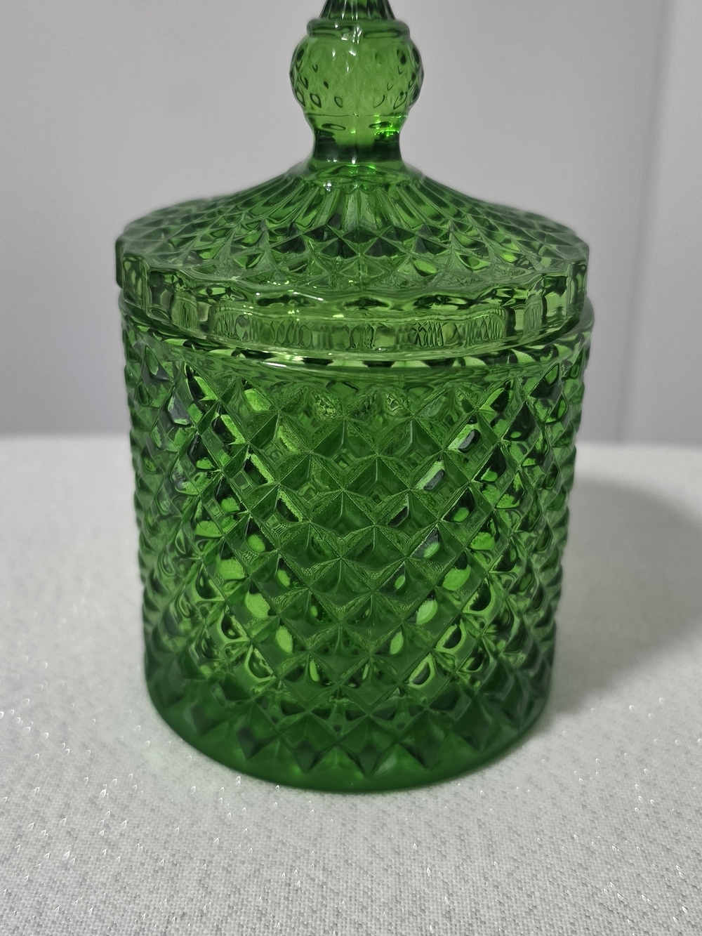 Green Pressed Glass Covered Jar